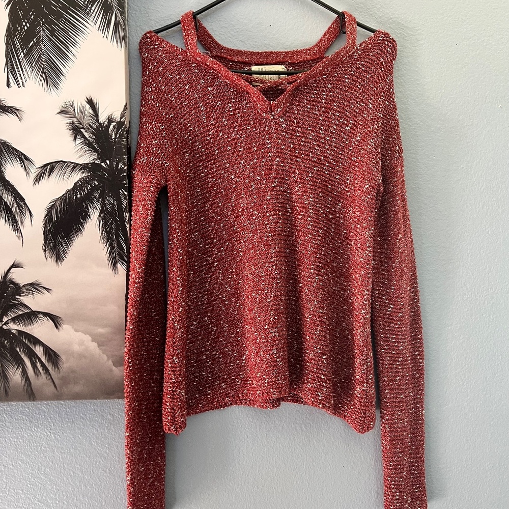 Cute Red Cold Shoulder Sweater